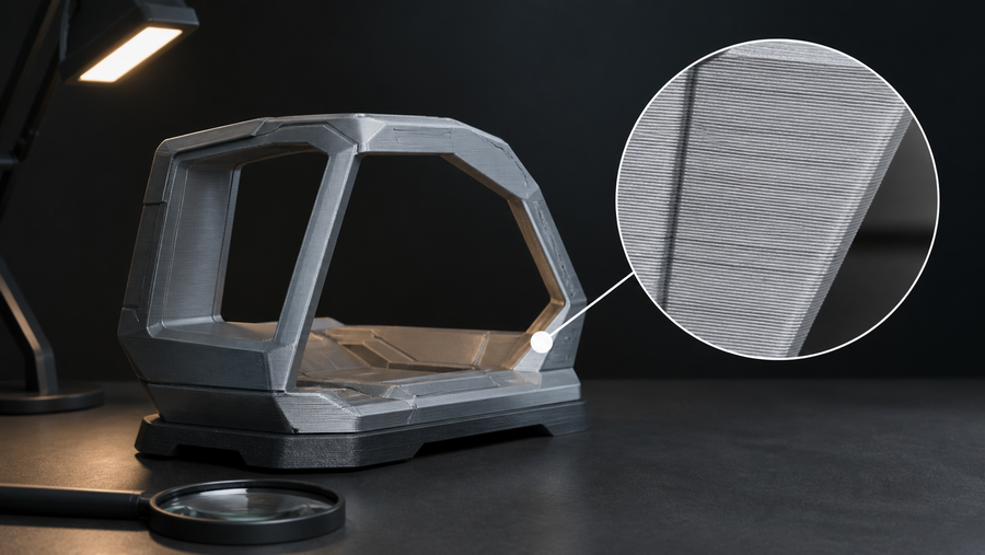 Close-up of fine layer lines on a generic 3D printed display model