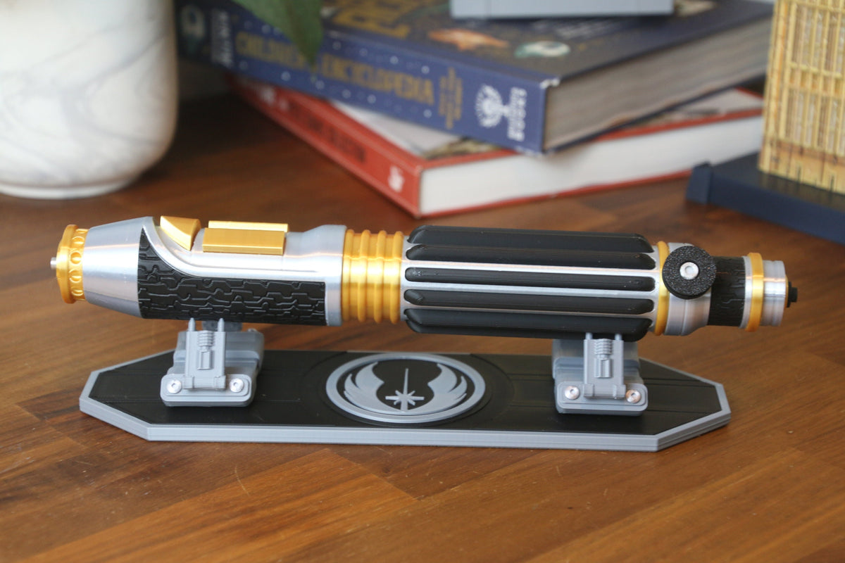 Master Jedi's Iconic Weapon: Mace Windu's Lightsaber Hilt with Stand - 3D Printed Replica