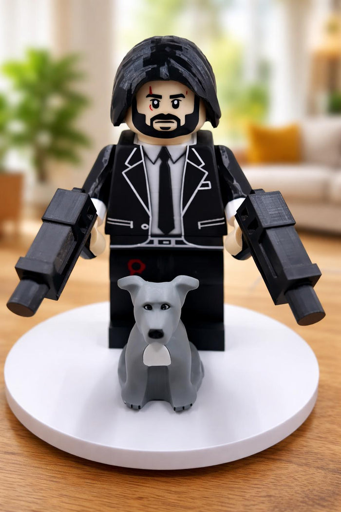 Big Brick John Wick with Dog 500% Scale 3D Printed Model - Display Figure