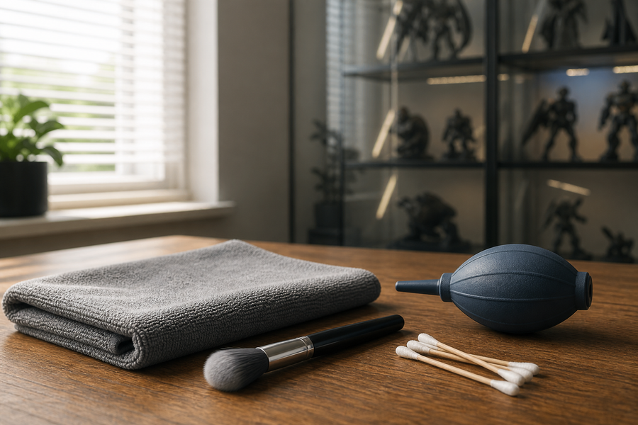 Soft brush, air blower and microfibre cloth for cleaning 3D printed models
