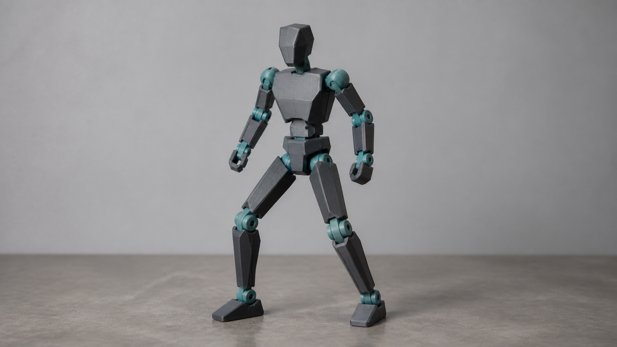 Generic articulated 3D printed mechanical figure with visible movable joints
