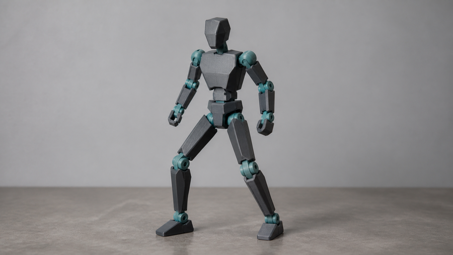 Generic articulated 3D printed mechanical figure with visible movable joints