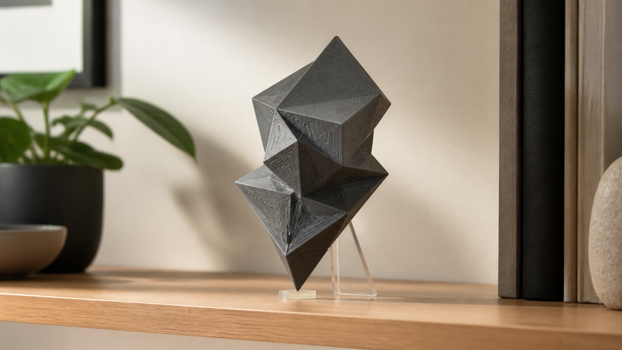 Generic 3D printed display model secured on a stable shelf stand