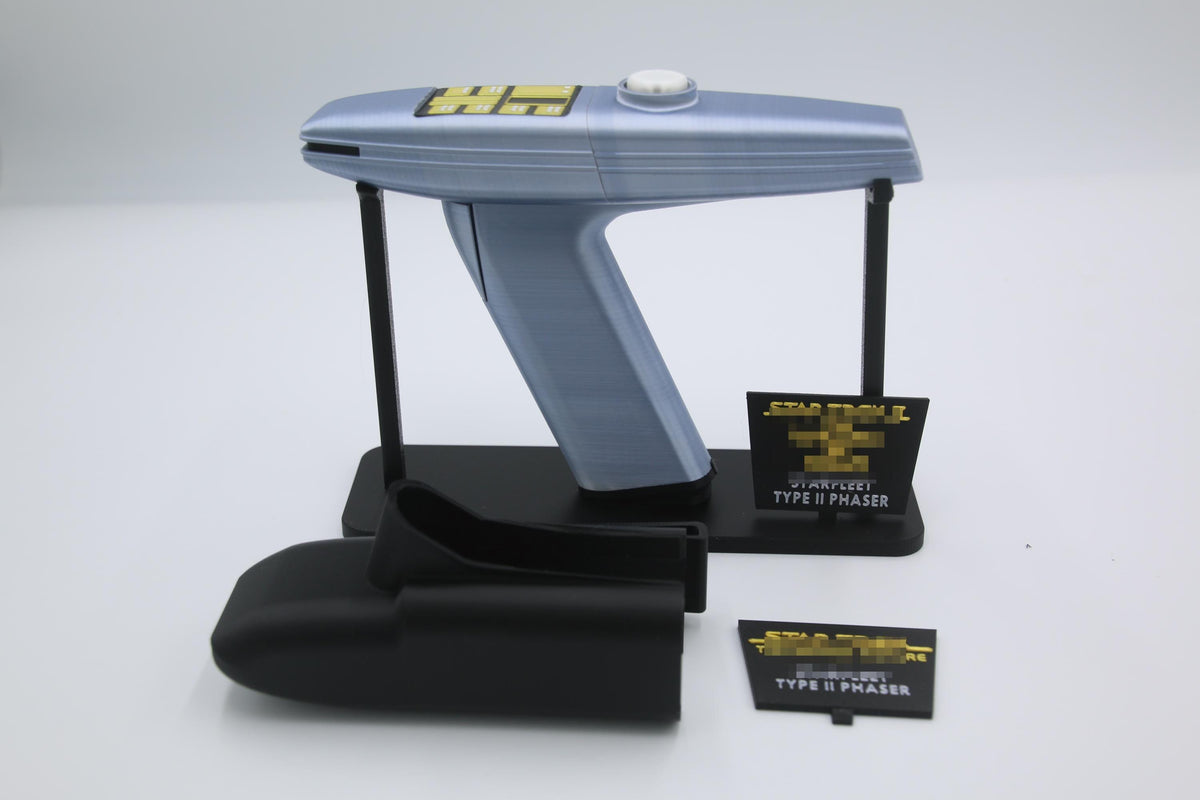WOK and TMP Phaser with Stand and Holster - Magnetic Attachable - 3D Printed - Fully Colored and Assembled