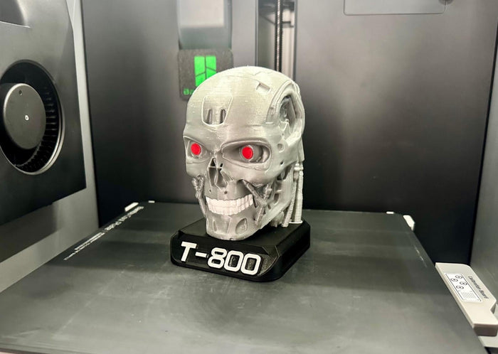 T800 Inspired Endoskeleton Head Display - 3D Printed, Sci-Fi Collectible, Movie Robot Bust