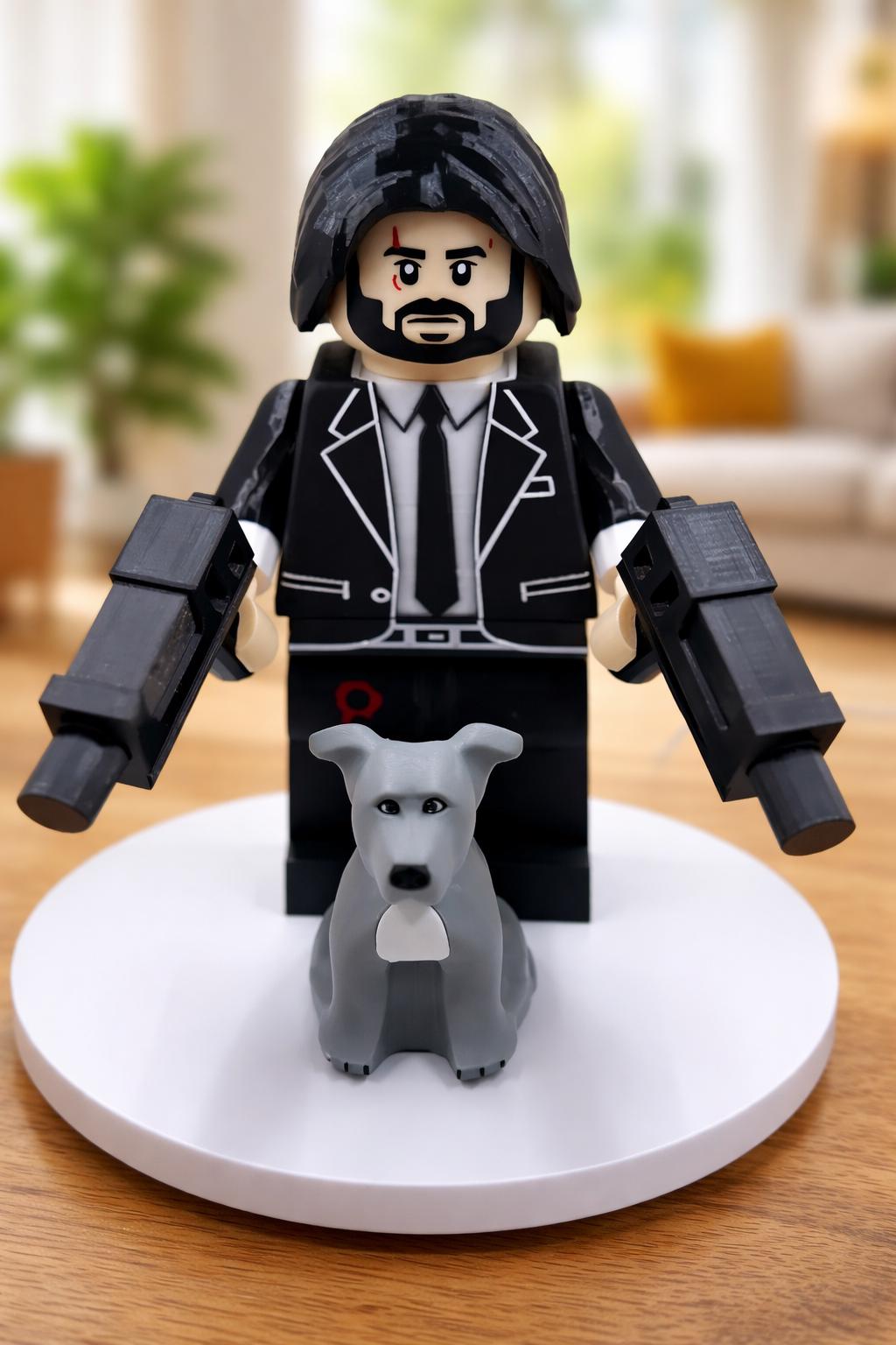 Big Brick John Wick with Dog 500% Scale 3D Printed Model - Display Figure