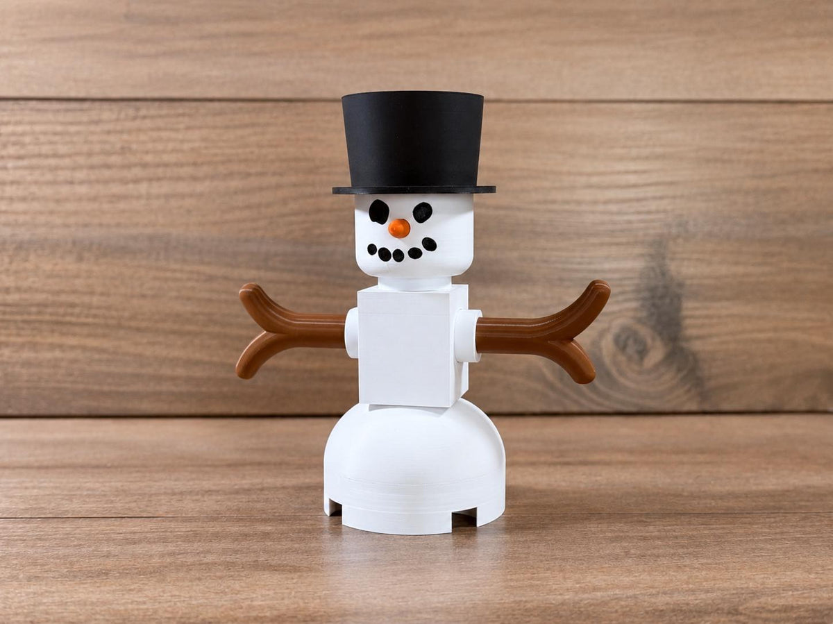 Big Brick Snowman Figure - 3D Printed Holiday Display Collectible